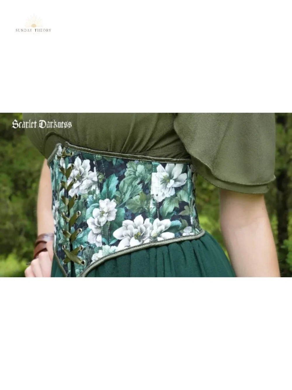 Floral Lace-Up Underbust Corset Belt with Back Zip and Plastic Boning for